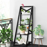4 Tier Wood Ladder Shelf Unit - White Staircase Design Bookcase - Space Saving Display Storage Solution for Small Rooms