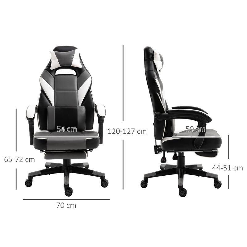Ergonomic Gaming Chair with Footrest and Lumbar Support - Thick Padding, Headrest, 5 Smooth-Rolling Wheels, Reclining Backrest - Adjustable Height for Comfortable Gaming & Home Office Use, Grey