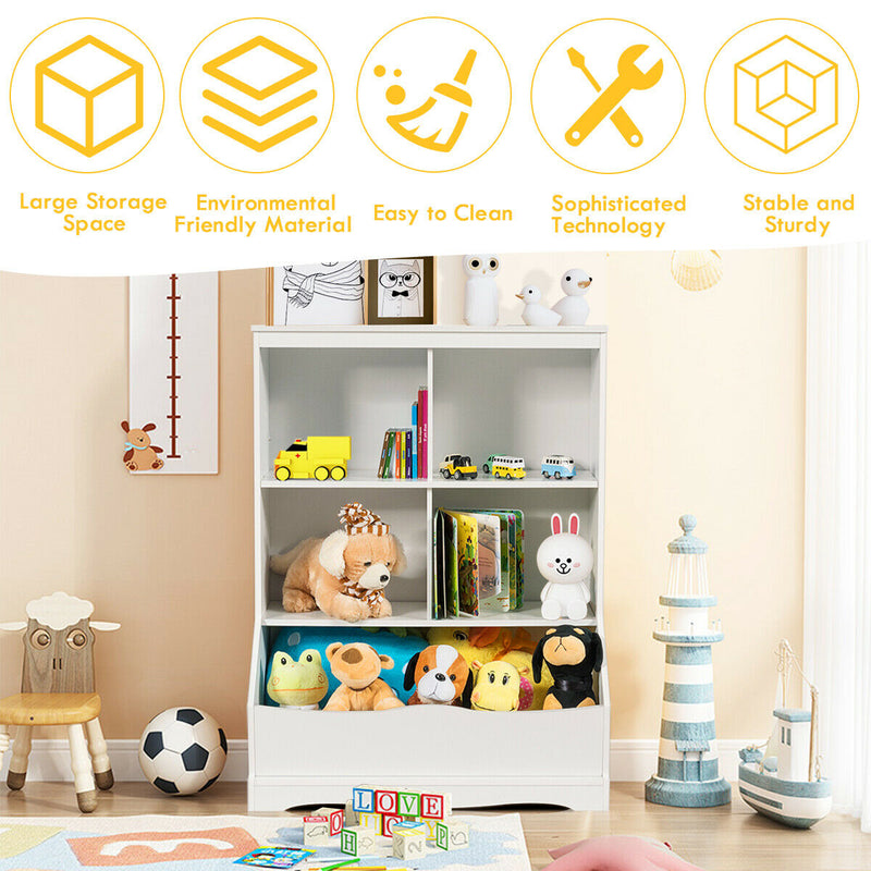 Grey Children's Bookcase - Toy Storage Organizer with Shelves and Compartments - Ideal for Room Clutter Reduction and Organization
