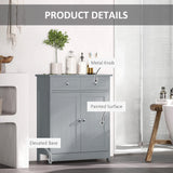 Free-Standing Bathroom Storage Cabinet with Adjustable Shelf - 2 Drawer Traditional Style Unit with Cupboard & Handles, 75x60cm, Grey - Ideal for Organizing Toiletries and Linens