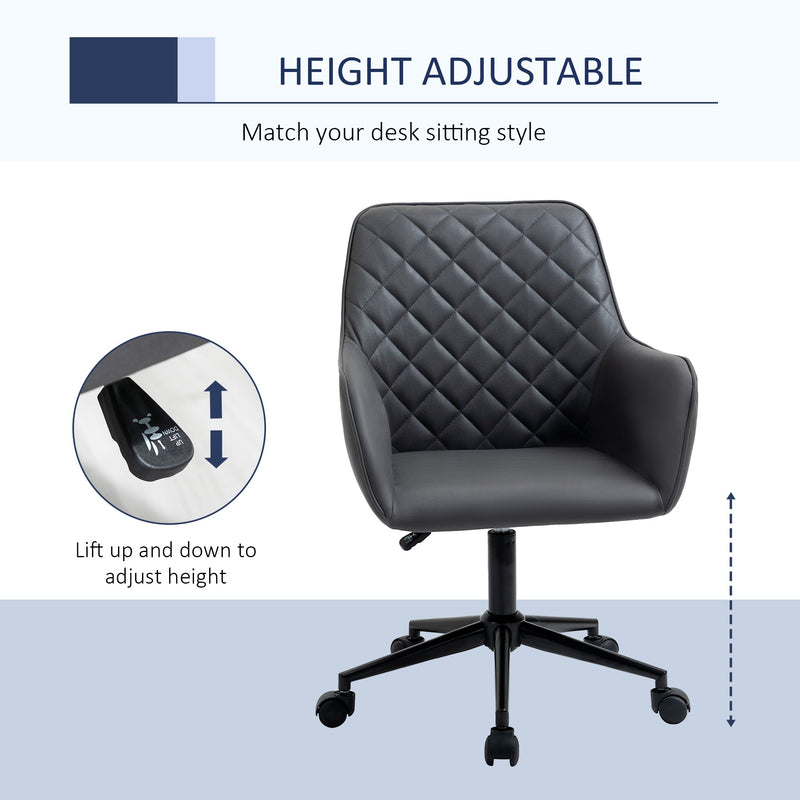 Swivel Leather-Feel Office Chair - Mobile Study & Leisure Seating Solution in Grey - Perfect for Home Office Comfort and Style