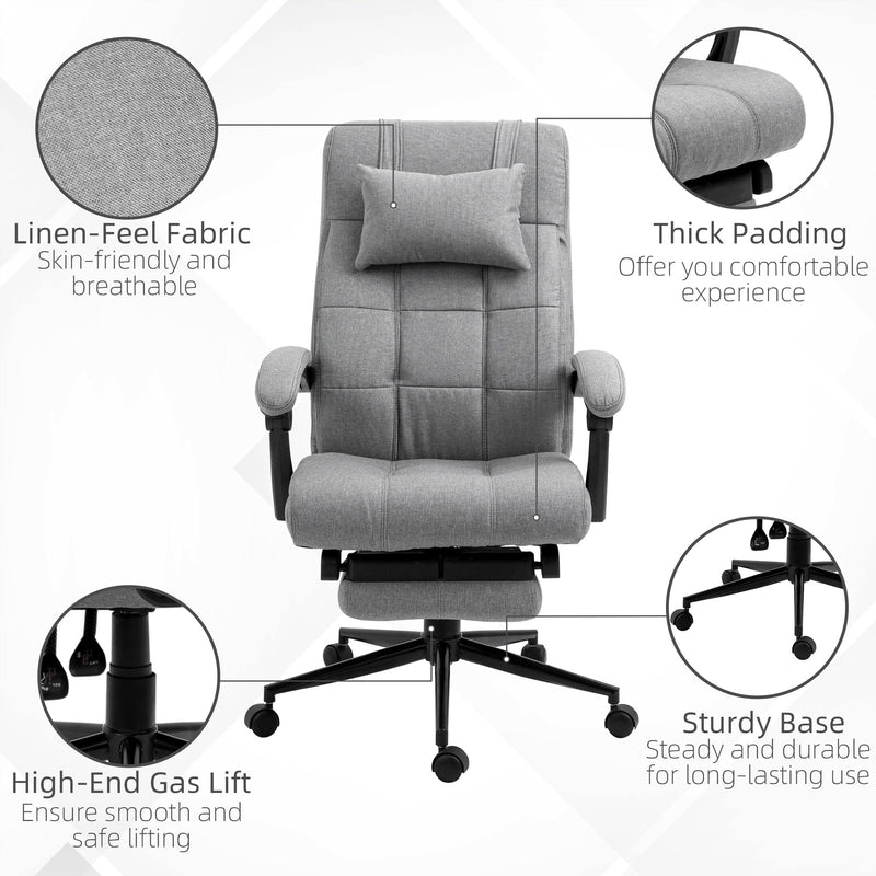 Ergonomic Office Chair with Footrest - Armrests, Lumbar Support & Adjustable Headrest in Light Grey - Comfort Seating for Long Work Hours