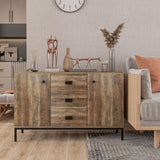 Industrial Sideboard Storage Cabinet - Versatile Accent Cupboard with Drawers & Adjustable Shelves - Ideal for Kitchen, Dining & Living Space Organization, Distressed Brown Finish