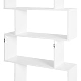 Elegant White S-Shaped Wooden Bookcase - 6-Shelf Storage and Display Unit with Room Divider Function - Versatile Organizational Solution for Home or Office