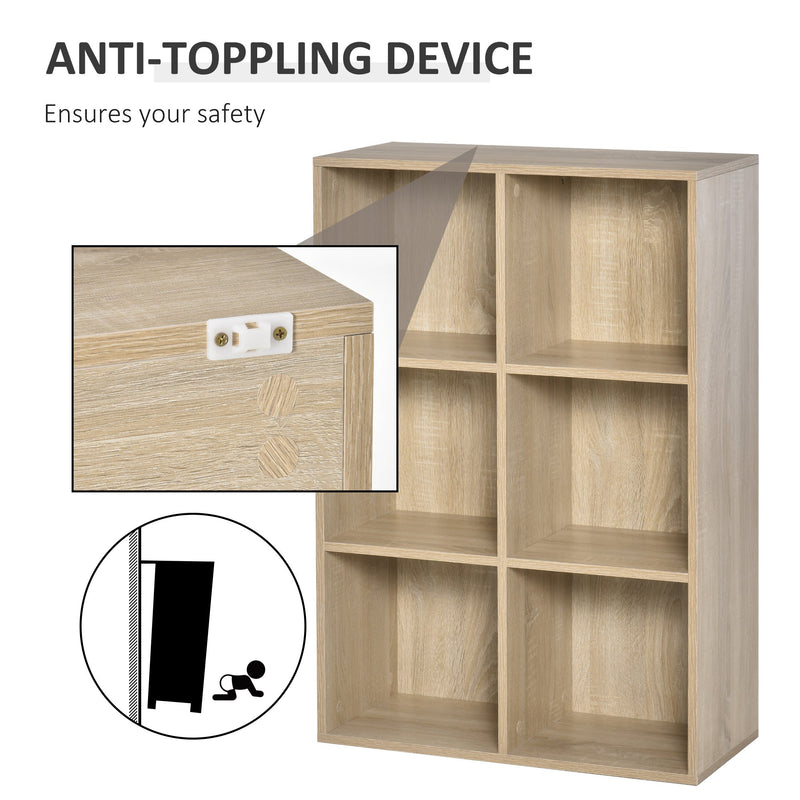 HOMCOM Six-Cube Bookcase - Oak Wood Effect