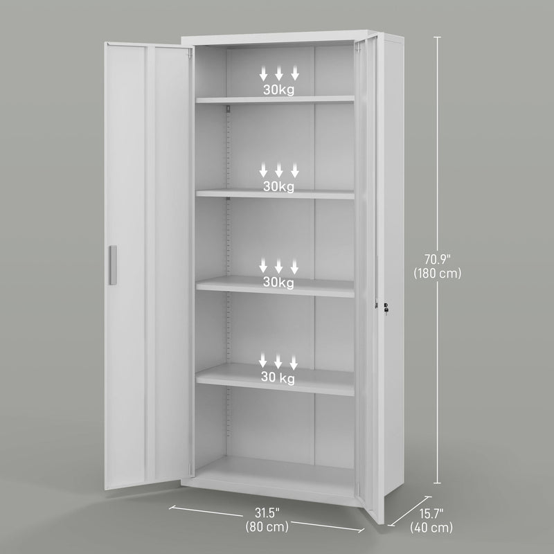 Lockable White Steel Cabinet with Five Shelves - Secure Storage Solution for Office - Ideal for Organizing Files and Supplies