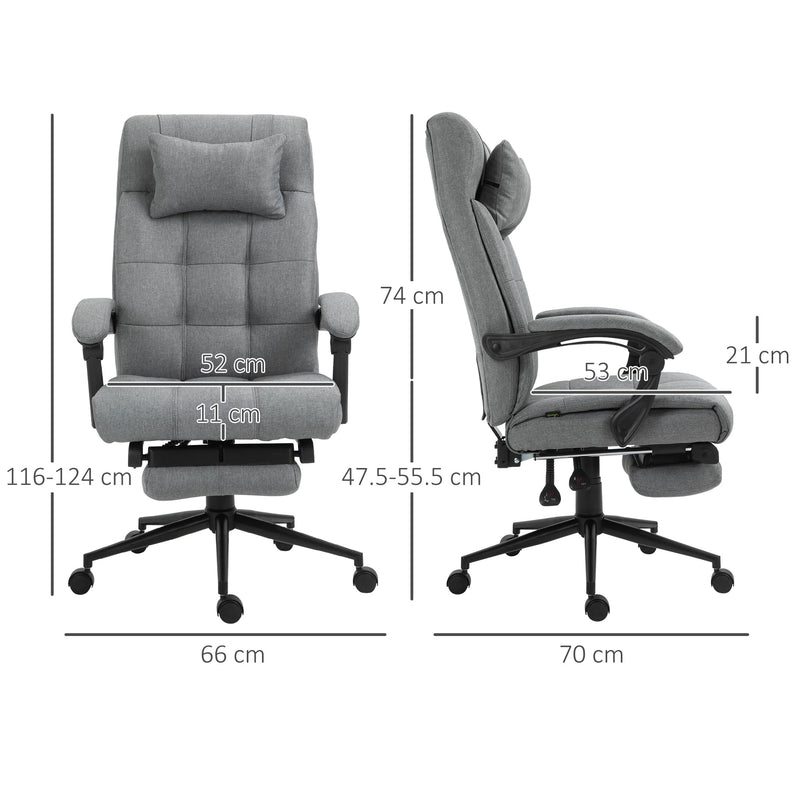 Ergonomic Office Chair with Footrest - Adjustable Armrests, Lumbar Support & Headrest in Light Grey - Ideal for Extended Desk Work & Improved Posture