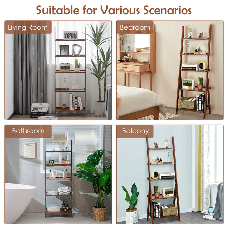 5-Tier Ladder Shelf - Home Office Storage with Safe Round Corners, Natural Finish - Ideal for Organized Workspaces