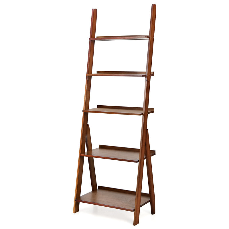 5-Tier Ladder Shelf - Home Office Storage with Safe Round Corners, Natural Finish - Ideal for Organized Workspaces