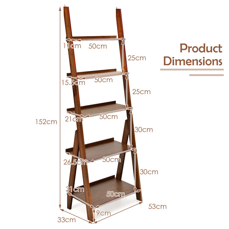 5-Tier Ladder Shelf - Home Office Storage with Safe Round Corners, Natural Finish - Ideal for Organized Workspaces