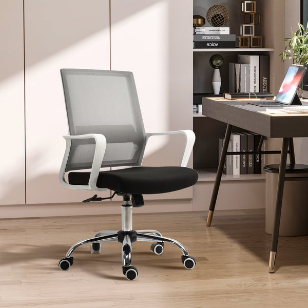 Ergonomic Mesh Desk Chair with Adjustable Height - Breathable Black Office Chair with Armrests and 360° Swivel Castors - Comfortable Seating Solution for Professionals