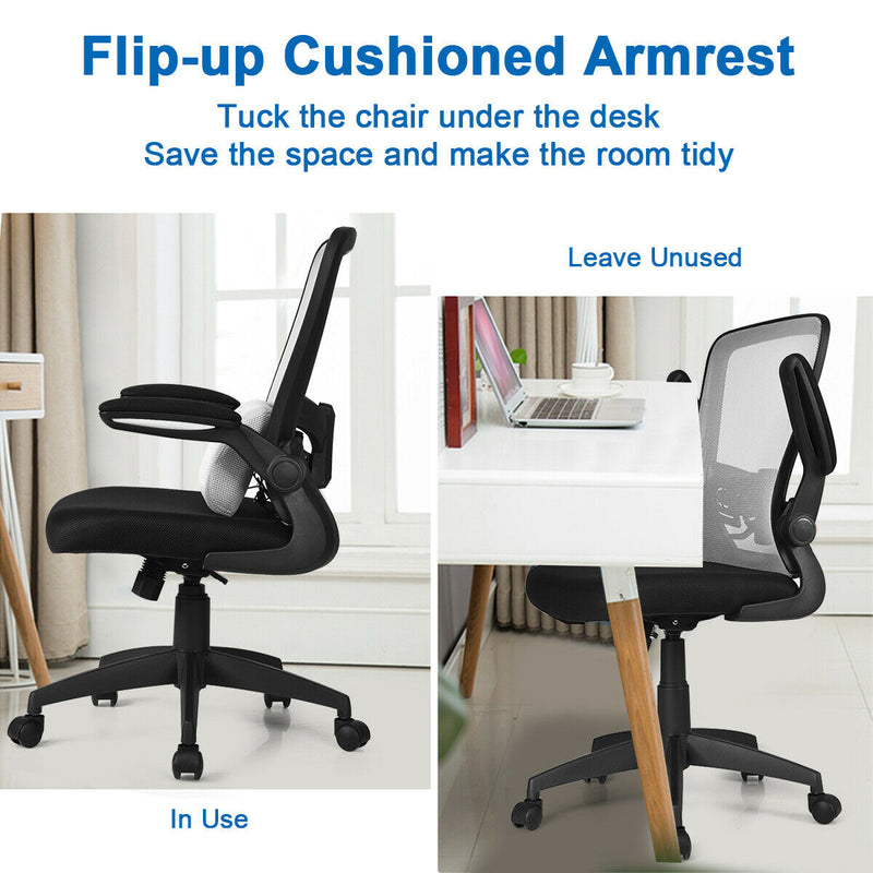 Mesh Office Chair - Lightweight with Lumbar Support and Adjustable Backrest in Grey - Ideal for Long Hours of Desk Work