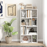 5-Tier Geometric Bookshelf with 8 Cubes Floor Standing Open Display-Brown