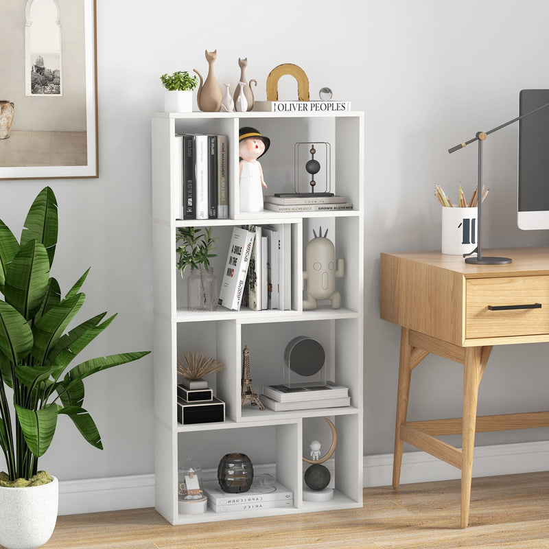 5-Tier Geometric Bookshelf with 8 Cubes Floor Standing Open Display-Brown