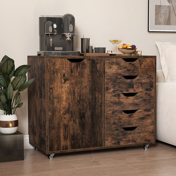 5-Drawer Chest with Door and Adjustable Shelf-