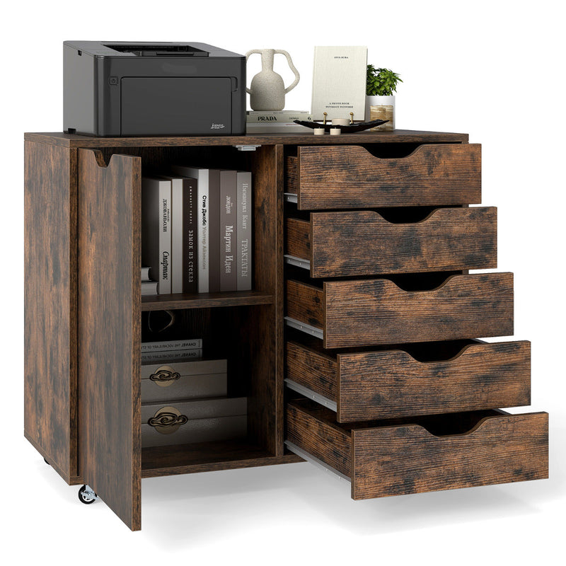 5-Drawer Chest with Door and Adjustable Shelf-