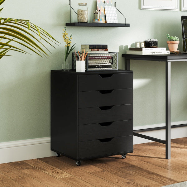 5 Drawer Chest with Lockable Wheels for Home Office-