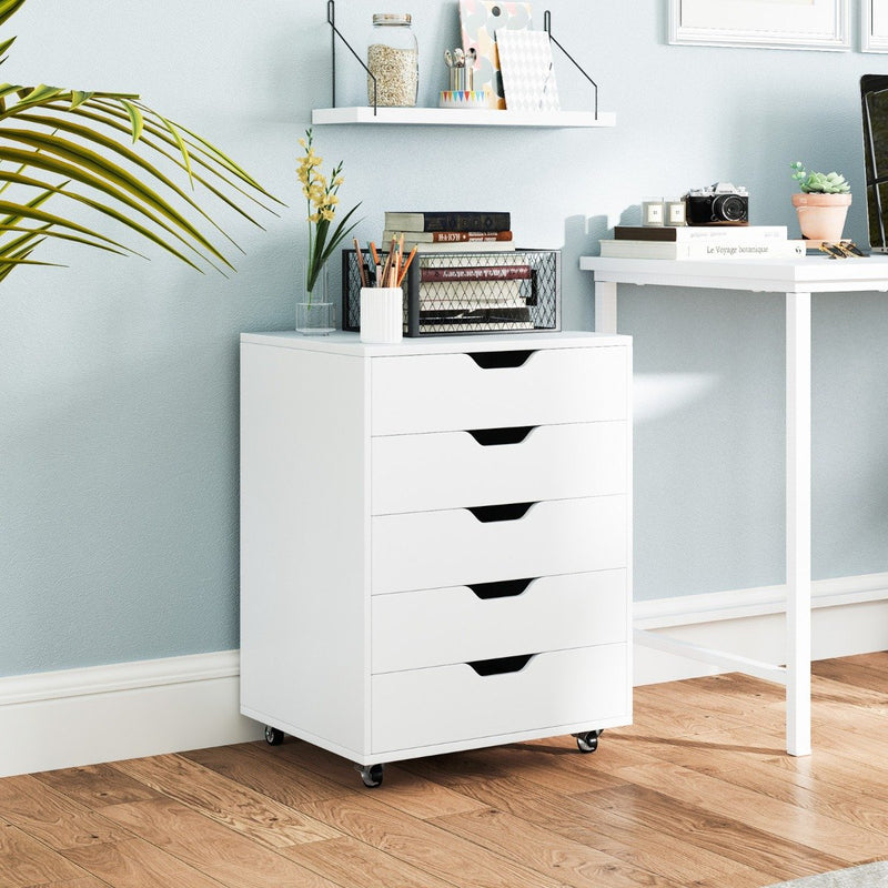 5 Drawer Chest with Lockable Wheels for Home Office-
