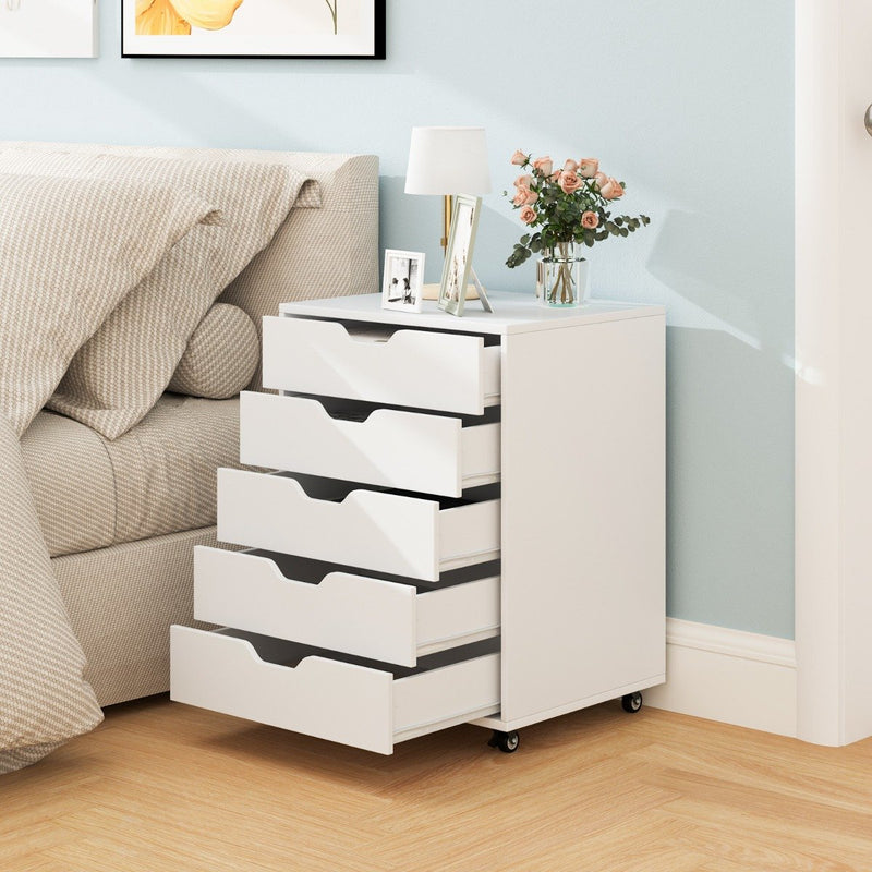 5 Drawer Chest with Lockable Wheels for Home Office-