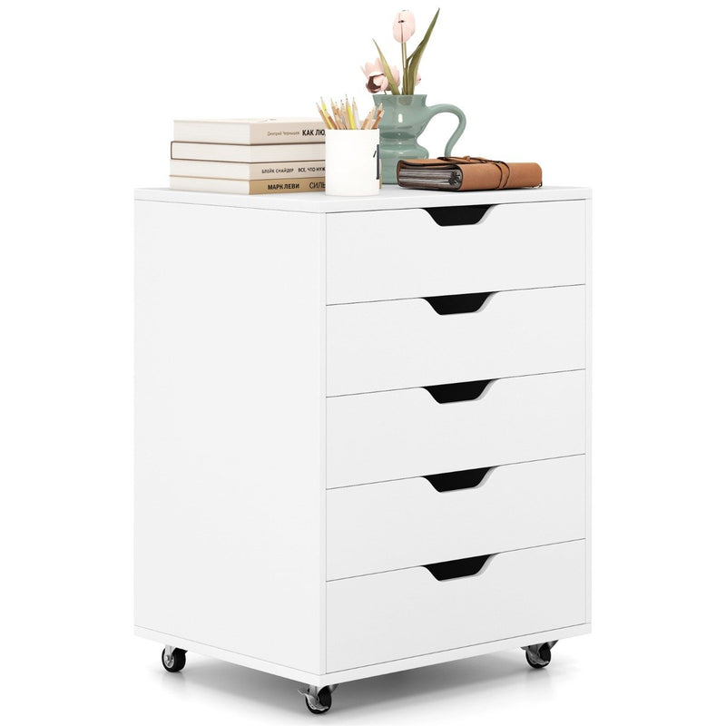 5 Drawer Chest with Lockable Wheels for Home Office-