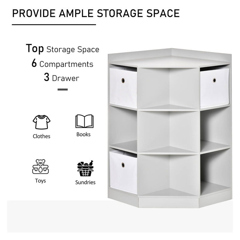 Corner Toy Storage Organizer for Kids - Bookcase Rack with Drawers and Anti-tipping Hardware for Safety - Ideal for Children's Playroom and Bedroom Storage Solutions