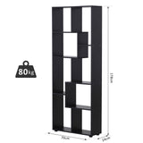 Freestanding 8-Tier Bookcase with Melamine Surface - Modern Black Home Display Storage Unit with Anti-Tipping Foot Pads - Ideal for Organized Book Lovers and Display Enthusiasts