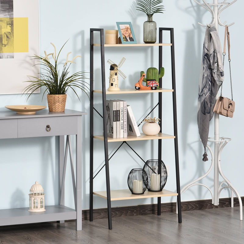 4-Tier Vintage Ladder Shelf - Rustic Wood Bookcase and Storage Rack for Plants and Decor - Ideal Display Unit for Home and Office