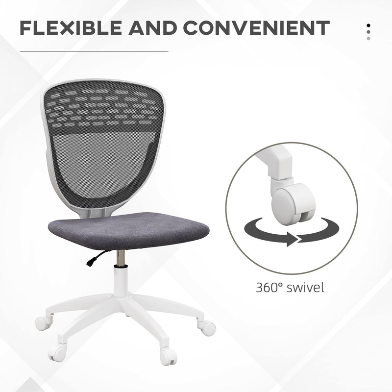 Mesh Office Chair - Armless, Height Adjustable with Swivel Wheels, Grey - Ideal for Home and Office Comfort