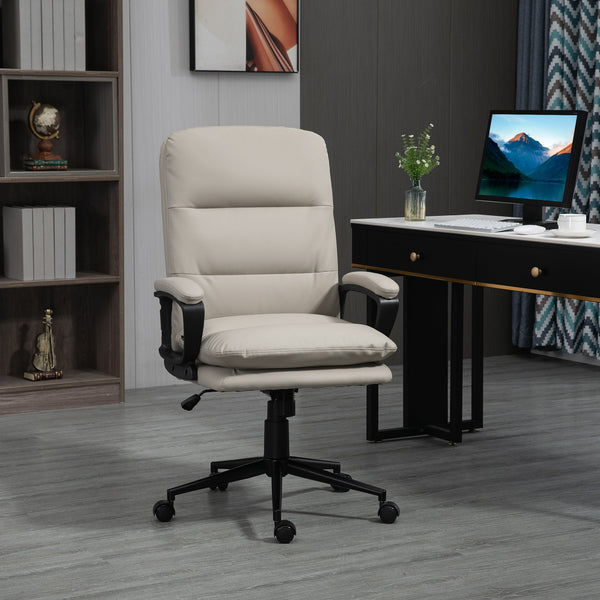 Ergonomic High Back Office Chair - PU Leather, Dual-Tier Padding, Swivel Wheels, Adjustable Height - Comfortable Desk Seating for Professionals