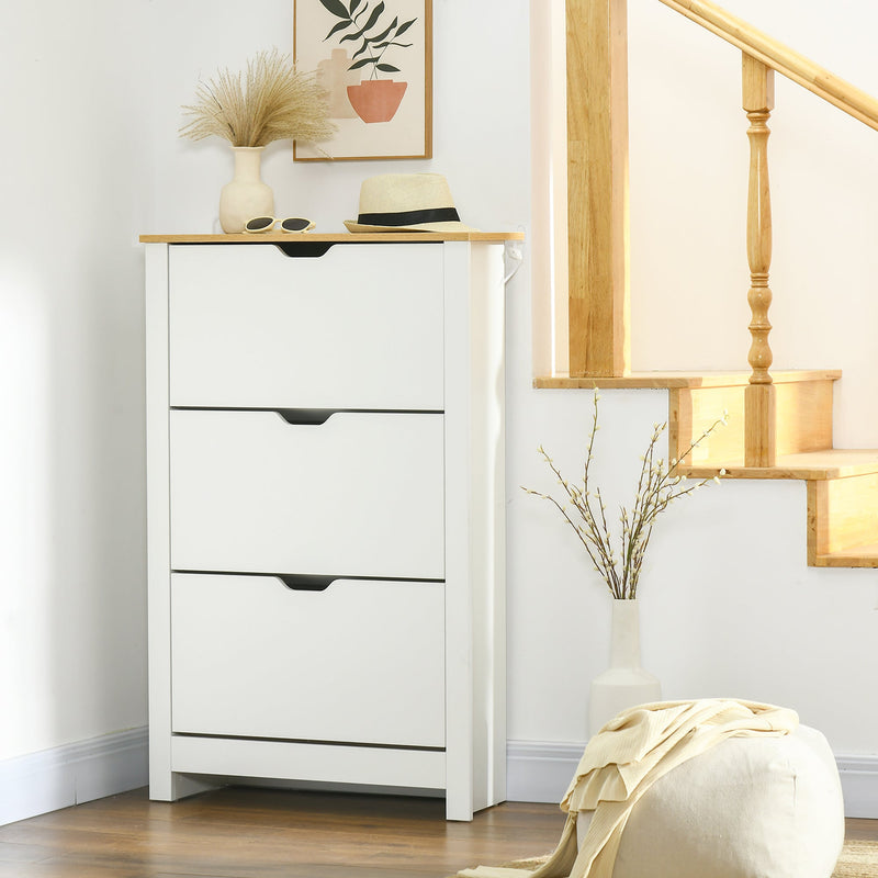 Slim Shoe Storage Cabinet - 3 Flip Drawers and Adjustable Shelves, Up to 18 Pairs - Space-Saving Organizer for Hallways, White