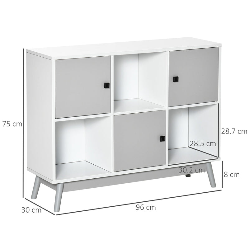 6-Cube Storage Organizer Cabinet - Bookcase and Display Shelf Unit with Doors - Ideal for Dining and Living Room Organization, Grey Finish