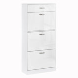 High Gloss Shoe Cabinet with 4 Pull-Down Drawers - Adjustable Storage Cupboard for 18 Pairs, Flip Doors Design - Ideal Organizer for Entryway or Closet