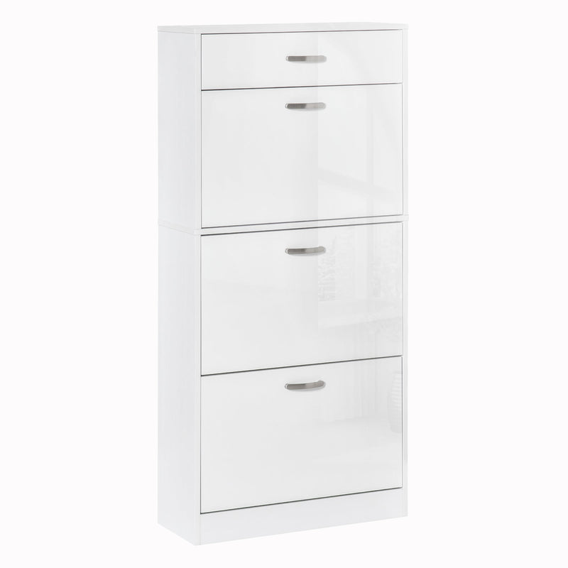 High Gloss Shoe Cabinet with 4 Pull-Down Drawers - Adjustable Storage Cupboard for 18 Pairs, Flip Doors Design - Ideal Organizer for Entryway or Closet