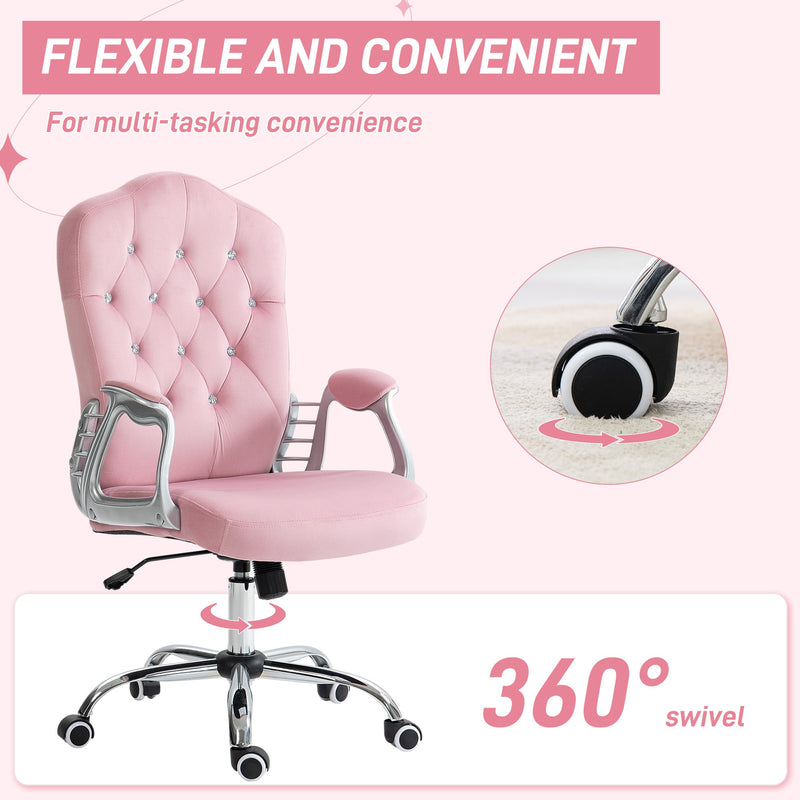 Ergonomic Office Chair - Adjustable Height & Tilt, 360-Degree Swivel Wheels, Pink - Ideal for Comfortable Desk Seating in Offices or Home Study