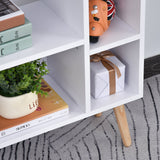 Modern Multi-Shelf Bookcase with Drawer - Freestanding 6-Tier Storage, Wooden Legs, Stylish White & Grey Finish - Ideal for Home Office and Display Décor