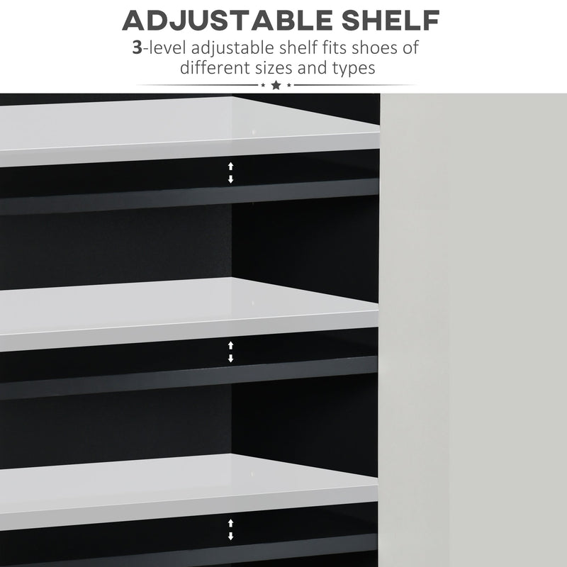 High Gloss White Shoe Cabinet with Open Shelves - Modern Hallway Storage Organizer for 15 Pairs - Stylish Grey Footwear Cupboard