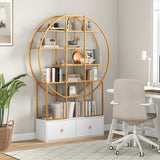 6-Tier Gold Bookshelf with 2 Storage Drawers Staggered Shelves-Golden
