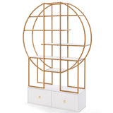 6-Tier Gold Bookshelf with 2 Storage Drawers Staggered Shelves-Golden