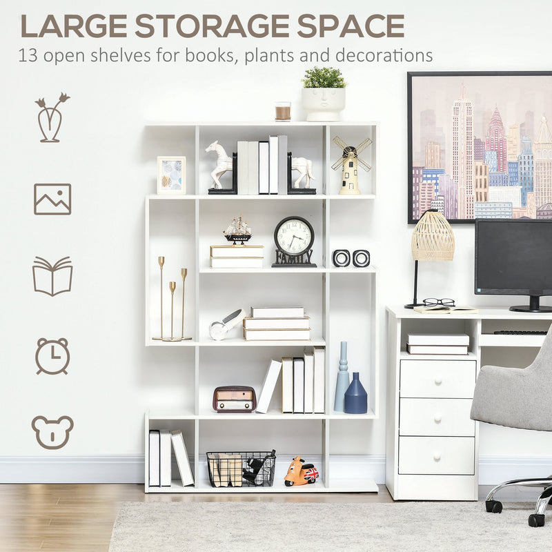 5-Tier Modern Bookcase with 13 Open Shelves - Freestanding Decorative Storage for Home Office, Study - Ideal for Organization and Display, White