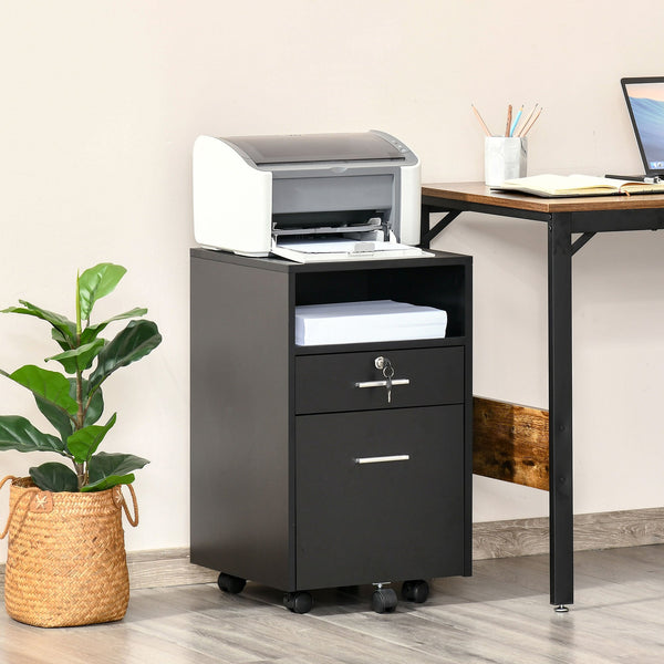 Lockable Mobile File Cabinet - Versatile Storage Cupboard for Home Office, Bedroom, and Living Room, 39.5x40x60 cm - Secure Filing Solution in Sleek Black Design