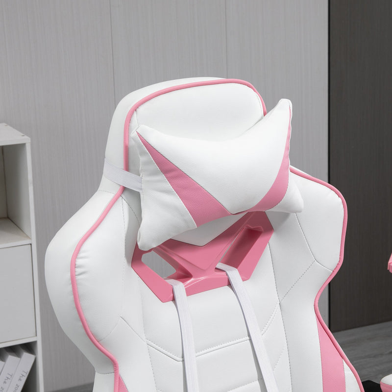 Ergonomic Racing Gamer Chair with Adjustable Features - Rolling Office Desk Chair with Headrest, Lumbar Support & Retractable Footrest in Pink - Ideal for Comfortable Gaming & Productive Work Environments