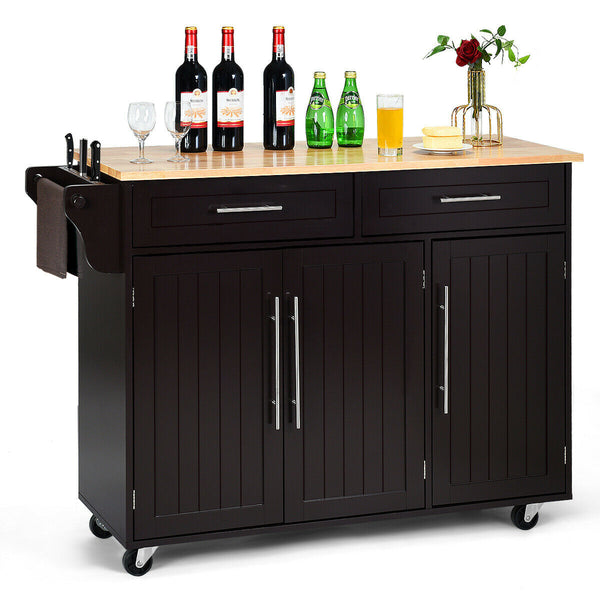 Kitchen Island Trolley Wood Top Rolling Storage Cabinet Cart