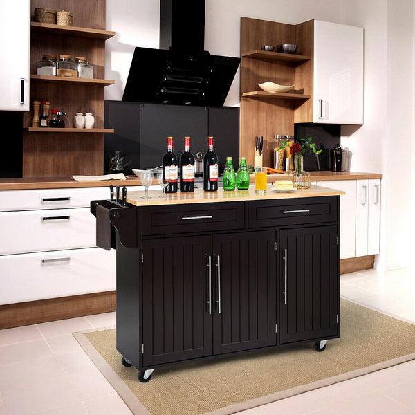 Kitchen Island Trolley Wood Top Rolling Storage Cabinet Cart