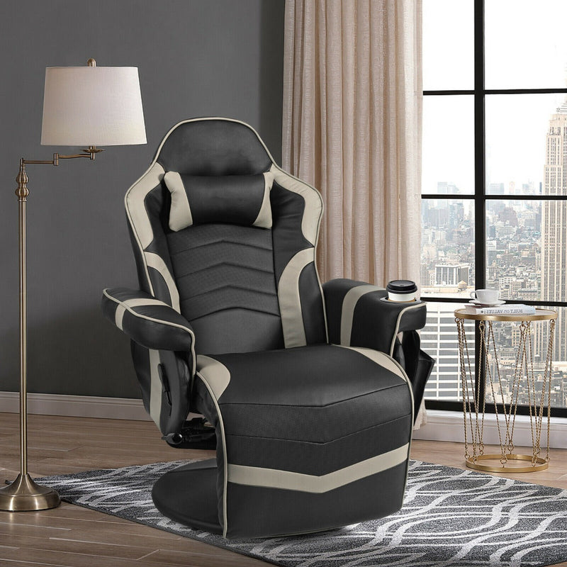 Gaming Chair with Electric Massage Feature - With Cup Holder and Side Pouch in Sleek Black - Perfect for Gaming Enthusiasts and Office Workers Desiring Extra Comfort