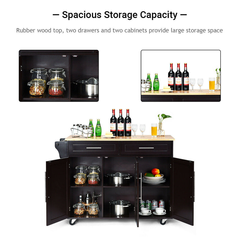 Kitchen Island Trolley Wood Top Rolling Storage Cabinet Cart