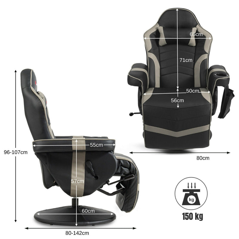 Gaming Chair with Electric Massage Feature - With Cup Holder and Side Pouch in Sleek Black - Perfect for Gaming Enthusiasts and Office Workers Desiring Extra Comfort