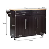 Kitchen Island Trolley Wood Top Rolling Storage Cabinet Cart