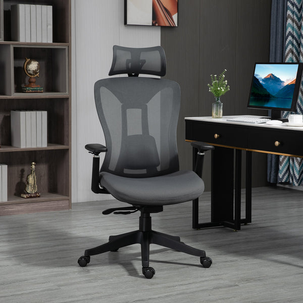 Mesh Office Chair with Reclining Back - Ergonomic Desk Chair with Adjustable Headrest, Lumbar Support, 3D Armrests, Sliding Seat - Comfort for Long Hours at Work