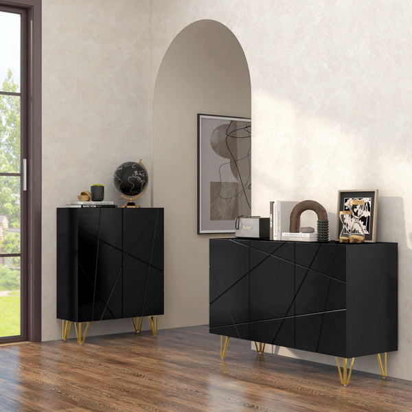 Modern Luxe High Gloss Sideboard - Stylish Storage Cabinet with Sleek Hairpin Legs in White - Elegant Organizational Solution for Contemporary Homes