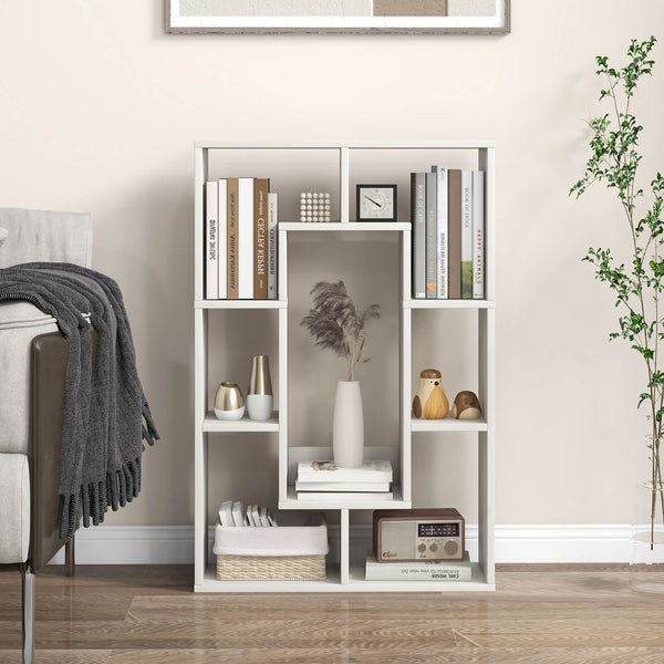 Geometric 7-Cube Bookshelf - Open Design Bookcase with Anti-Toppling Device, White - Perfect for Book Lovers and Room Organizers